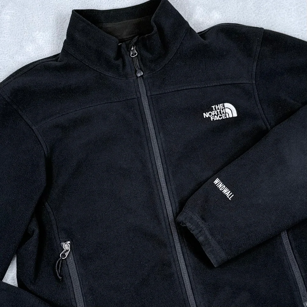The North Face WindWall Fleece Jacket Mens Small Black Full Zip Mock Neck AS0Y